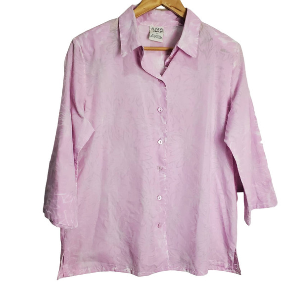Vintage Blouse Womens Size 12 Floral Pink Button Up Sheer 3/4 Sleeve Casual - Picture 1 of 11